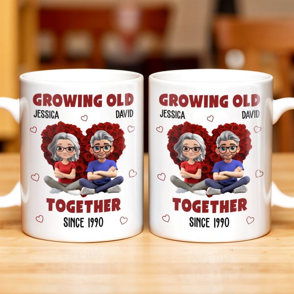 Growing Old Together Hearts and Cartoon Couple Design - Personalized Custom Coffee Mug - CPL996_MG Growing Old Together Hearts and Cartoon Couple Design - Personalized Custom Coffee Mug - CPL996_MG