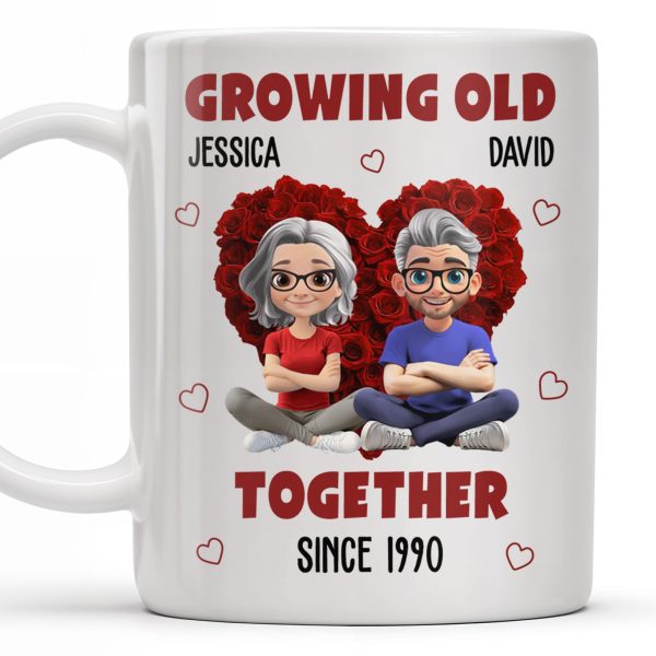 Growing Old Together Hearts and Cartoon Couple Design - Personalized Custom Coffee Mug - CPL996_MG Growing Old Together Hearts and Cartoon Couple Design - Personalized Custom Coffee Mug - CPL996_MG