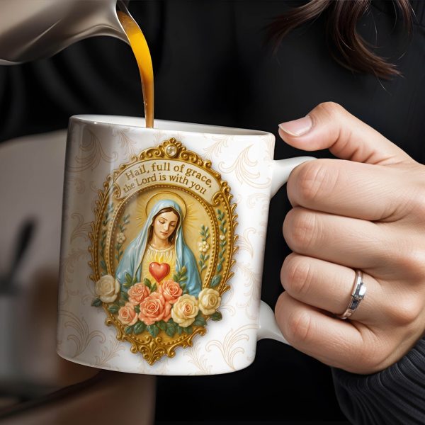 Hail Full Of Grace The Lord Is With You Virgin Mary And Roses - Personalized Custom Coffee Mug - FTH099_MG