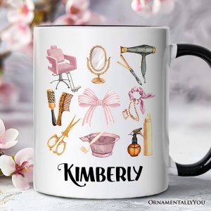 Hairstylist Coquette Aesthetic Personalized Mug, Pink Hair Dresser Gift with Custom Name
