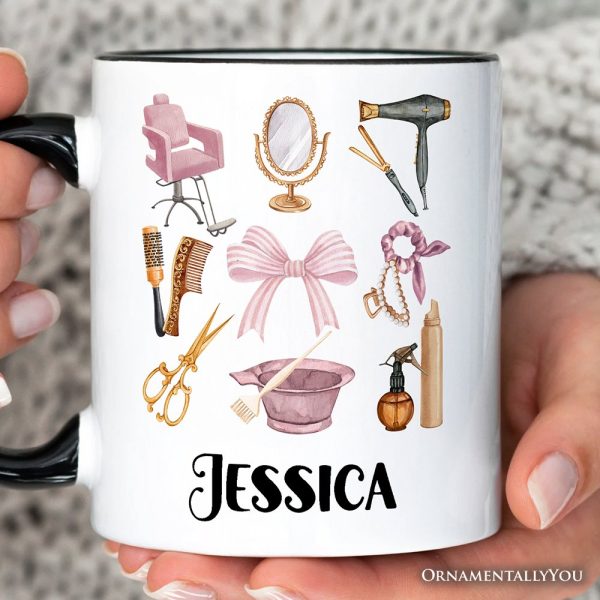 Hairstylist Coquette Aesthetic Personalized Mug, Pink Hair Dresser Gift with Custom Name Hairstylist Coquette Aesthetic Personalized Mug, Pink Hair Dresser Gift with Custom Name