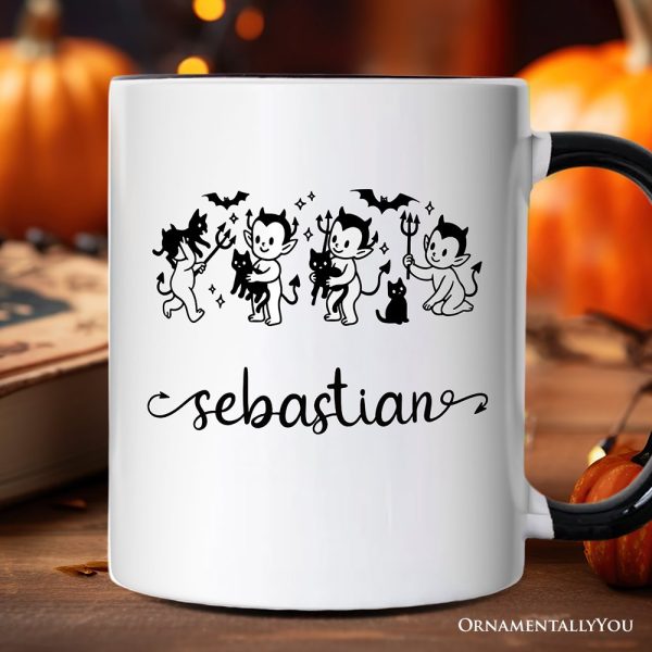 Halloween Devils and Cats Personalized Mug, Spooky Season Gift with Custom Name Halloween Devils and Cats Personalized Mug, Spooky Season Gift with Custom Name