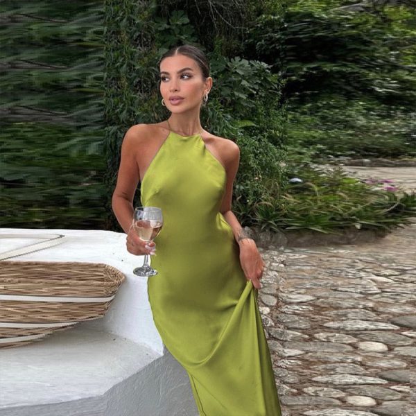 Halter Backless Satin Maxi Dress Halter Backless Satin Maxi Dress