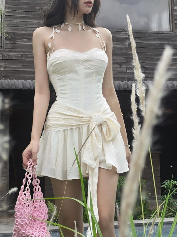 Halter Bow Front Tie A-line Mini Dress Halter Bow Front Tie A-line Mini Dress