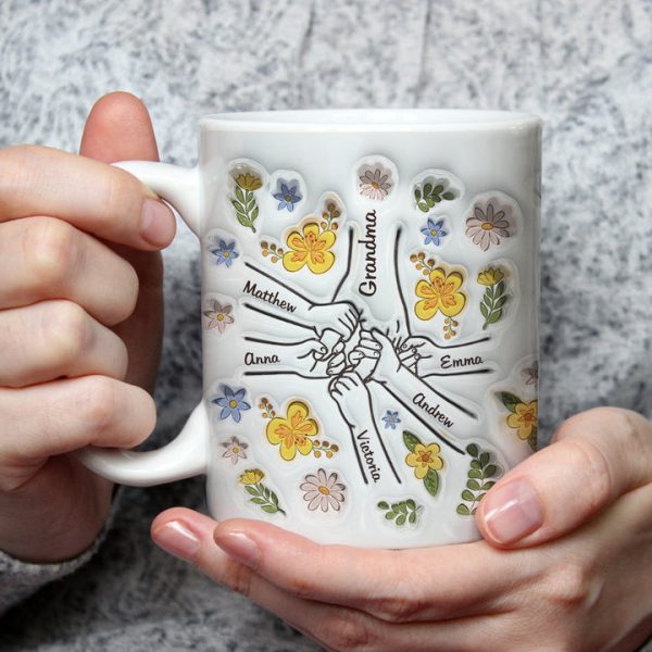 Hand In Hand, Also Heart In Heart - Personalized 3D Inflated Effect Ceramic Mug - Gift For Mom, Grandma, Mother's Day | NA94 Hand In Hand, Also Heart In Heart - Personalized 3D Inflated Effect Ceramic Mug - Gift For Mom, Grandma, Mother's Day | NA94