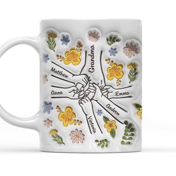 Hand In Hand, Also Heart In Heart - Personalized 3D Inflated Effect Ceramic Mug - Gift For Mom, Grandma, Mother's Day | NA94 Hand In Hand, Also Heart In Heart - Personalized 3D Inflated Effect Ceramic Mug - Gift For Mom, Grandma, Mother's Day | NA94