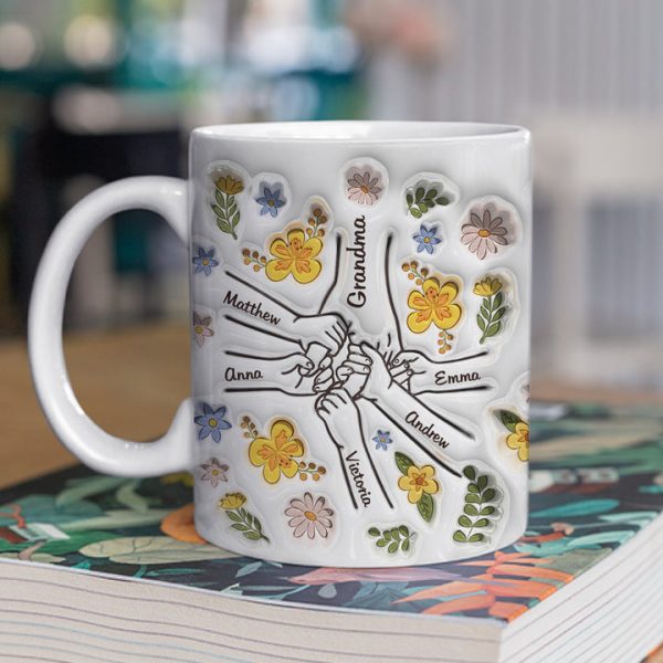 Hand In Hand, Also Heart In Heart - Personalized 3D Inflated Effect Ceramic Mug - Gift For Mom, Grandma, Mother's Day | NA94 Hand In Hand, Also Heart In Heart - Personalized 3D Inflated Effect Ceramic Mug - Gift For Mom, Grandma, Mother's Day | NA94