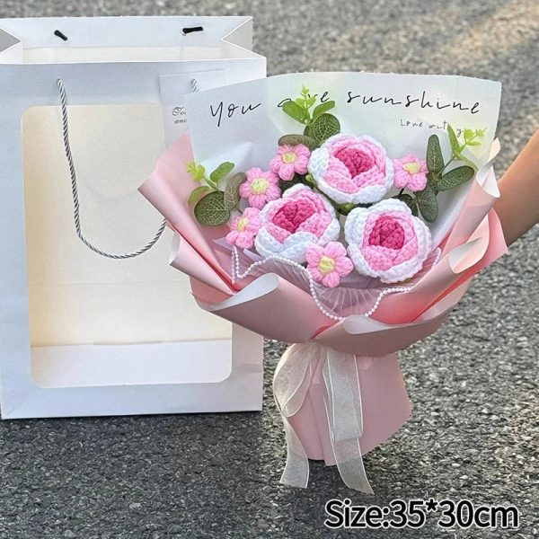 Hand-Woven Rose Flower Bouquet Artificial Flowers for Birthday and Valentine's Day