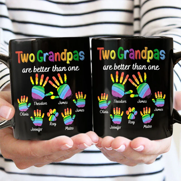 Handprints Two Are Better Than One - Personalized Black Mug Handprints Two Are Better Than One - Personalized Black Mug