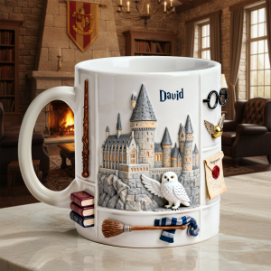 HaPo Wizard And Witch Magic Castle - Personalized White Edge-to-Edge Mug - Gift For Movie Fans NL122