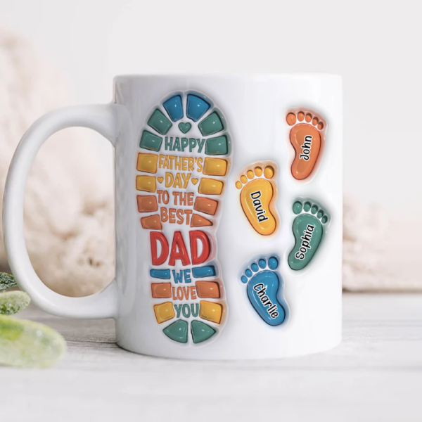 Happy Father's Day Custom Dad and Kids Footprint 3D Inflated Printed Mug CH07 895290 Happy Father's Day Custom Dad and Kids Footprint 3D Inflated Printed Mug CH07 895290