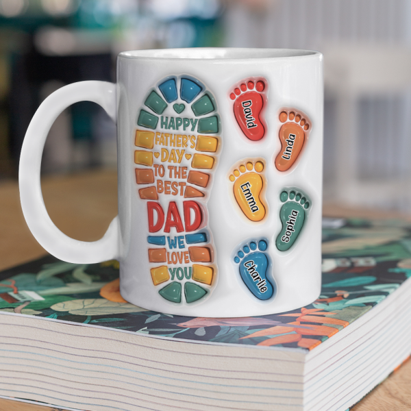 Happy Father's Day Custom Dad and Kids Footprint 3D Inflated Printed Mug CH07 895290 Happy Father's Day Custom Dad and Kids Footprint 3D Inflated Printed Mug CH07 895290