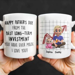 Happy Father's Day From The Best Long-Term Investment, Graph, Baby and Father - Personalized Custom Coffee Mug - DAD196_MG