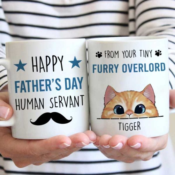 Happy Father's Day Human Servant - Gift for Dad, Funny Personalized Cat Dad Mug Happy Father's Day Human Servant - Gift for Dad, Funny Personalized Cat Dad Mug