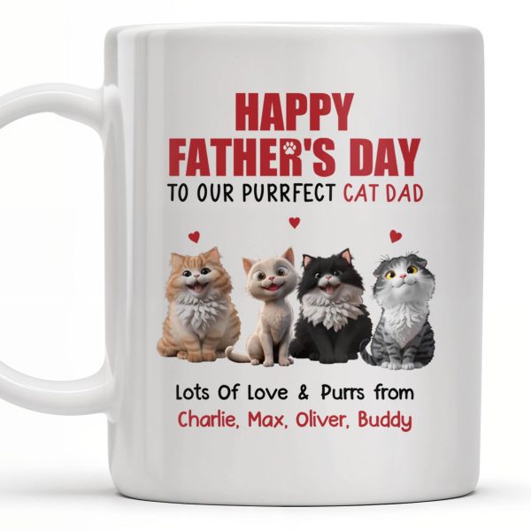 Happy Father's Day To Our Purrfect Cat Dad, Cats And Hearts - Personalized Custom Coffee Mug - DAD141_MG Happy Father's Day To Our Purrfect Cat Dad, Cats And Hearts - Personalized Custom Coffee Mug - DAD141_MG