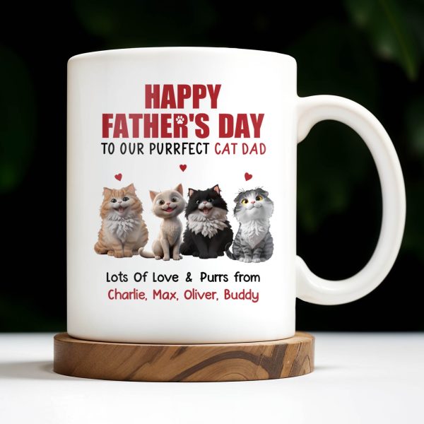 Happy Father's Day To Our Purrfect Cat Dad, Cats And Hearts - Personalized Custom Coffee Mug - DAD141_MG Happy Father's Day To Our Purrfect Cat Dad, Cats And Hearts - Personalized Custom Coffee Mug - DAD141_MG