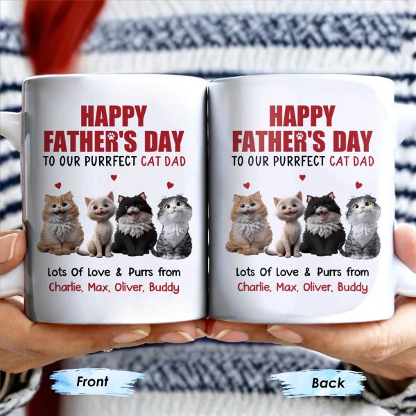 Happy Father's Day To Our Purrfect Cat Dad, Cats And Hearts - Personalized Custom Coffee Mug - DAD141_MG Happy Father's Day To Our Purrfect Cat Dad, Cats And Hearts - Personalized Custom Coffee Mug - DAD141_MG