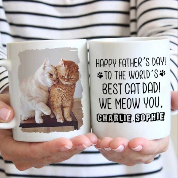 Happy Father's day To The World's Best Dog/Cat Dad - Gift for Dad, Funny Personalized Cat Mug