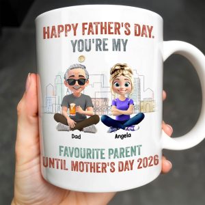 Happy Father's Day, You're My Favourite Parent Until Mother's Day 2026, Cartoon Characters - Personalized Custom Coffee Mug - DAD162_MG