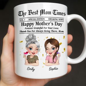 Happy Mother's Day Thank You Mom Newspaper Cartoon - Personalized Custom Coffee Mug - MOM146_MG