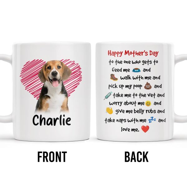 Happy Mother's Day To The One Who Gets To Feed Me And Walk With Me, Dog And Heart - Personalized Custom Coffee Mug - DOG035_MG Happy Mother's Day To The One Who Gets To Feed Me And Walk With Me, Dog And Heart - Personalized Custom Coffee Mug - DOG035_MG