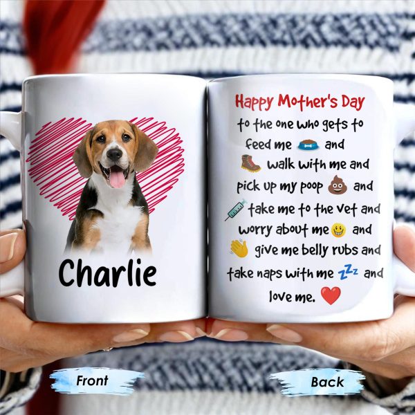Happy Mother's Day To The One Who Gets To Feed Me And Walk With Me, Dog And Heart - Personalized Custom Coffee Mug - DOG035_MG Happy Mother's Day To The One Who Gets To Feed Me And Walk With Me, Dog And Heart - Personalized Custom Coffee Mug - DOG035_MG