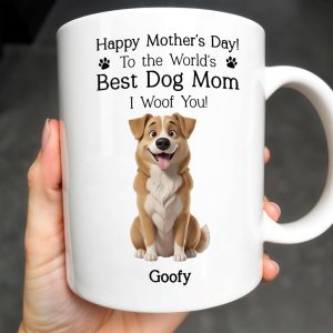 Happy Mother's Day! To the World's Best Dog Mom I Woof You, Dog and Paw Prints - Personalized Custom Coffee Mug - DGM003_MG