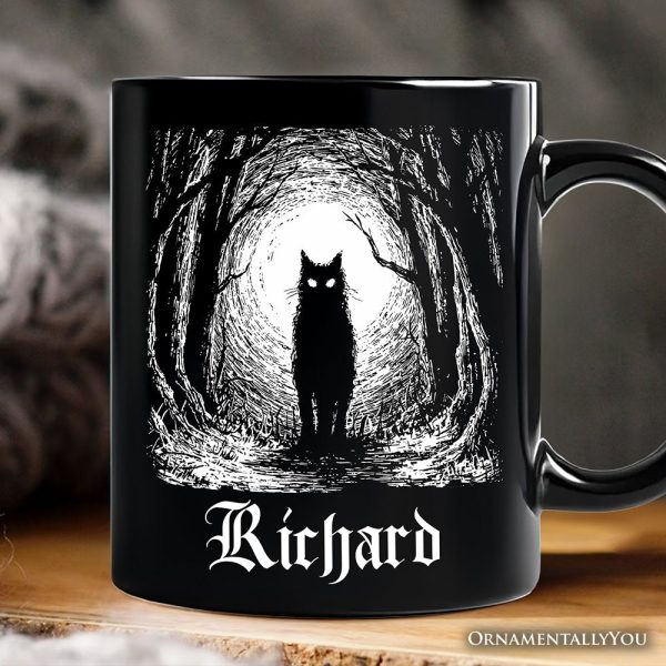 Haunted Forest Black Cat Personalized Mug, Spooky Halloween Night Gift with Custom Name Haunted Forest Black Cat Personalized Mug, Spooky Halloween Night Gift with Custom Name