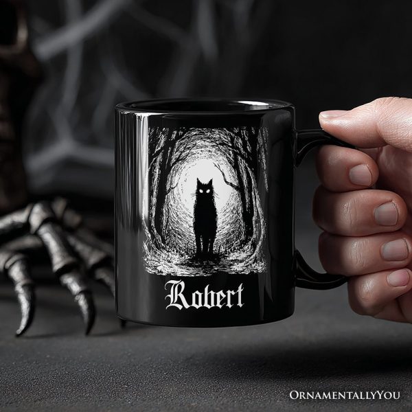 Haunted Forest Black Cat Personalized Mug, Spooky Halloween Night Gift with Custom Name Haunted Forest Black Cat Personalized Mug, Spooky Halloween Night Gift with Custom Name