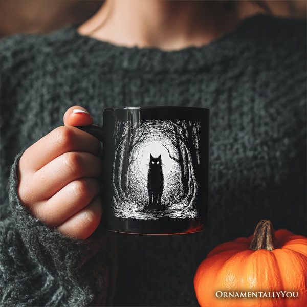 Haunted Forest Black Cat Personalized Mug, Spooky Halloween Night Gift with Custom Name Haunted Forest Black Cat Personalized Mug, Spooky Halloween Night Gift with Custom Name