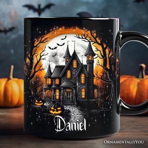 Haunted House Night Halloween Personalized Mug, Spooky Horror Gift with Custom Name