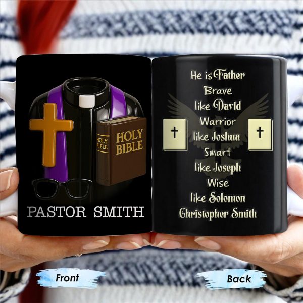 He Is Father Brave Like David, Warrior Like Joshua, Smart Like Joseph, Wise Like Solomon, Cross and Bible - Personalized Custom Coffee Mug - FTH071_MG