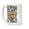 He Protecc He Attac But Most Importantly He Snacc Goat Parody Coffee Mug He Protecc He Attac But Most Importantly He Snacc Goat Parody Coffee Mug