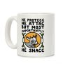 He Protecc He Attac But Most Importantly He Snacc Goat Parody Coffee Mug He Protecc He Attac But Most Importantly He Snacc Goat Parody Coffee Mug