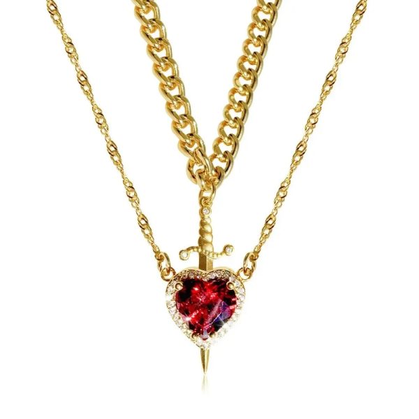 Heart and Sword Zircon Pendant Necklace Set Heart and Sword Zircon Pendant Necklace Set