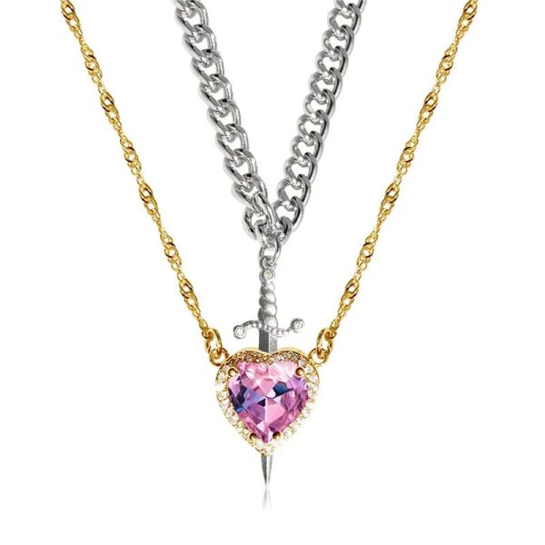 Heart and Sword Zircon Pendant Necklace Set Heart and Sword Zircon Pendant Necklace Set