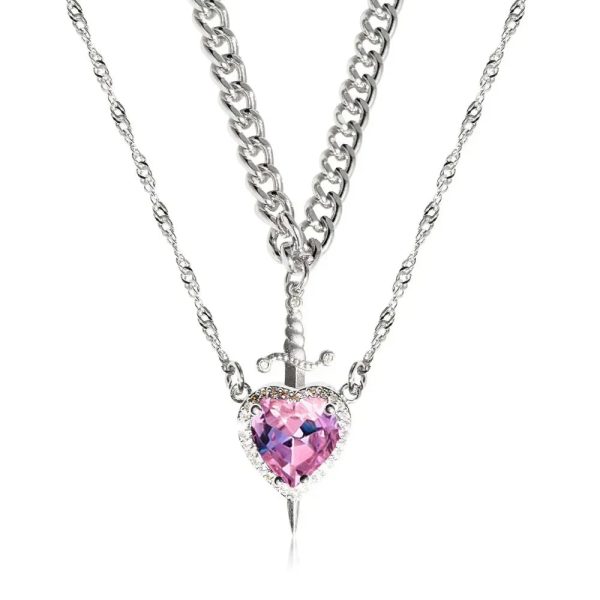 Heart and Sword Zircon Pendant Necklace Set Heart and Sword Zircon Pendant Necklace Set