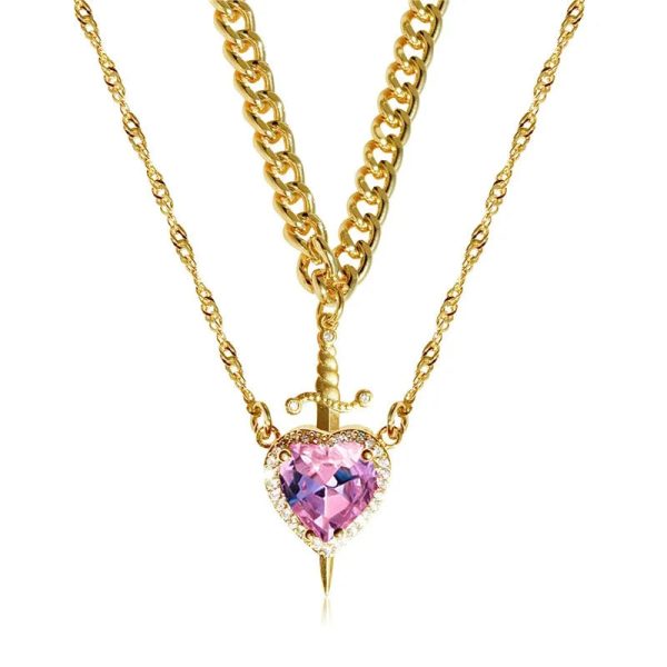 Heart and Sword Zircon Pendant Necklace Set Heart and Sword Zircon Pendant Necklace Set