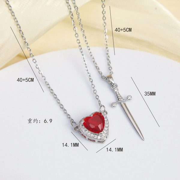 Heart and Sword Zircon Pendant Necklace Set Heart and Sword Zircon Pendant Necklace Set