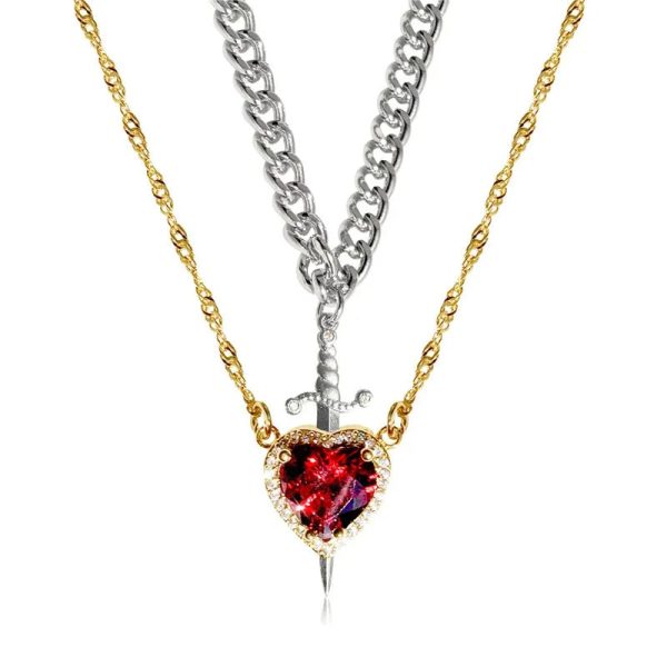 Heart and Sword Zircon Pendant Necklace Set Heart and Sword Zircon Pendant Necklace Set