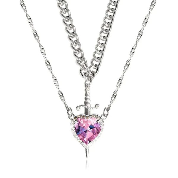 Heart and Sword Zircon Pendant Necklace Set Heart and Sword Zircon Pendant Necklace Set
