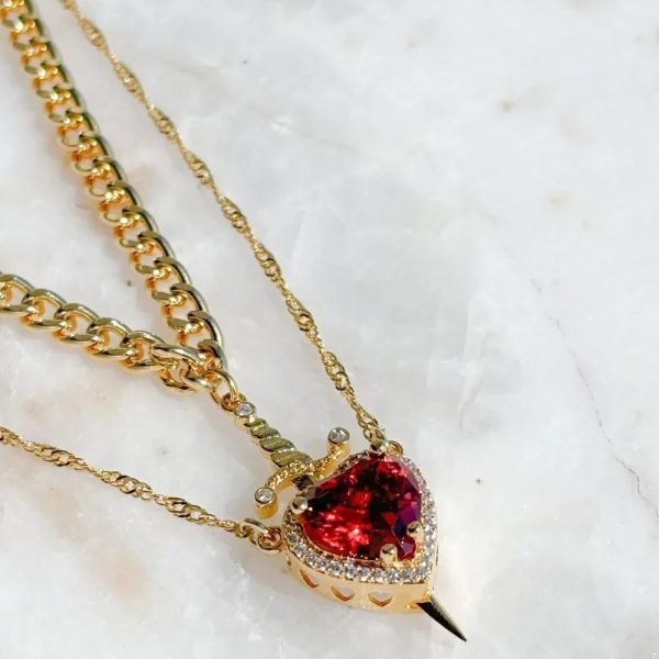 Heart and Sword Zircon Pendant Necklace Set Heart and Sword Zircon Pendant Necklace Set