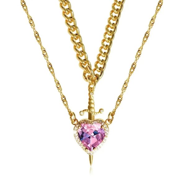 Heart and Sword Zircon Pendant Necklace Set Heart and Sword Zircon Pendant Necklace Set