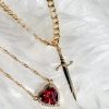 Heart and Sword Zircon Pendant Necklace Set Heart and Sword Zircon Pendant Necklace Set