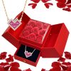 Heart-Shaped Pendant Necklace with Red Rose Gift Box Heart-Shaped Pendant Necklace with Red Rose Gift Box