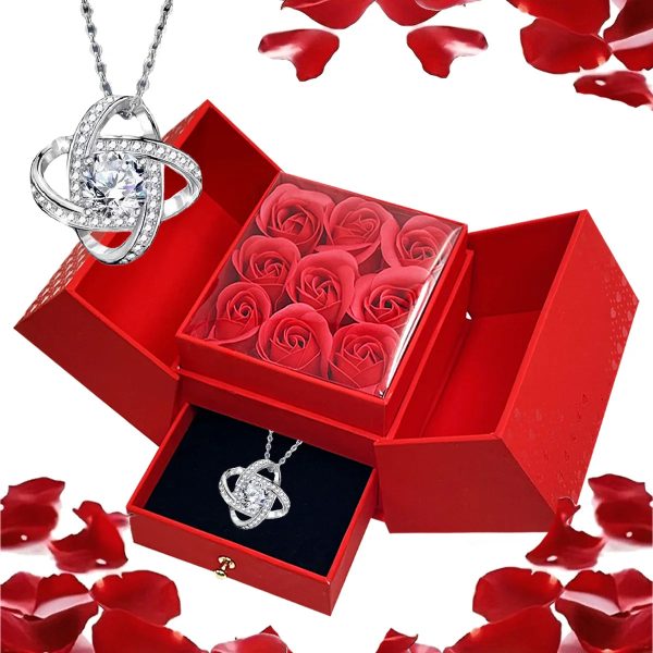 Heart-Shaped Pendant Necklace with Red Rose Gift Box Heart-Shaped Pendant Necklace with Red Rose Gift Box
