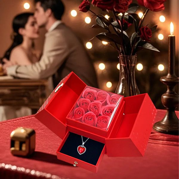 Heart-Shaped Pendant Necklace with Red Rose Gift Box Heart-Shaped Pendant Necklace with Red Rose Gift Box