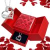 Heart-Shaped Pendant Necklace with Red Rose Gift Box Heart-Shaped Pendant Necklace with Red Rose Gift Box