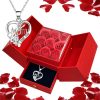 Heart-Shaped Pendant Necklace with Red Rose Gift Box Heart-Shaped Pendant Necklace with Red Rose Gift Box