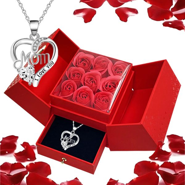Heart-Shaped Pendant Necklace with Red Rose Gift Box Heart-Shaped Pendant Necklace with Red Rose Gift Box